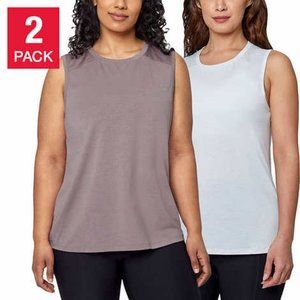 NWT Ladies' Active to Dressy Shell Tank Top, 2-Pack Mauve & Oyster Size L